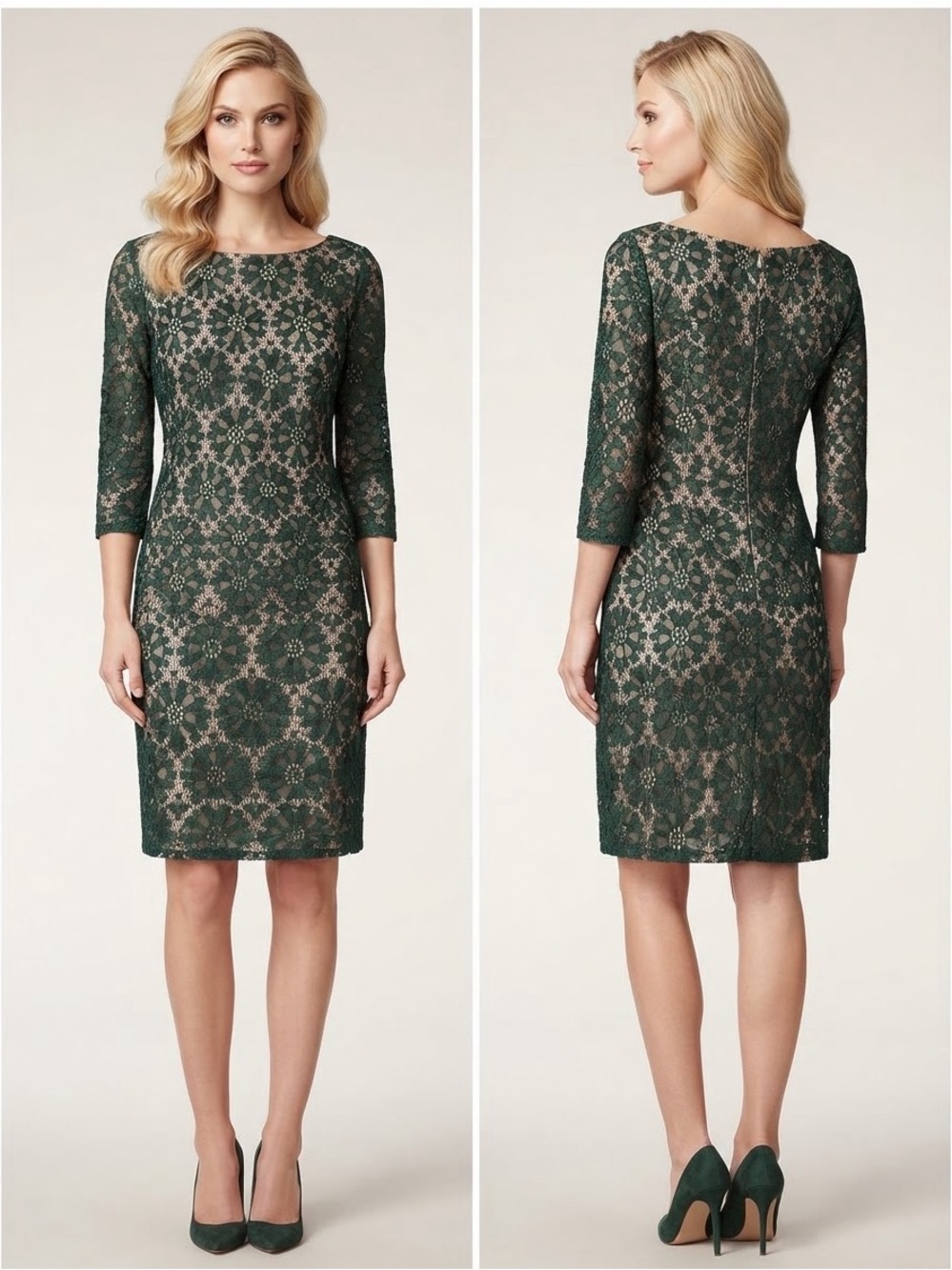 Jessica Howard Forest Green Lace Midi Dress